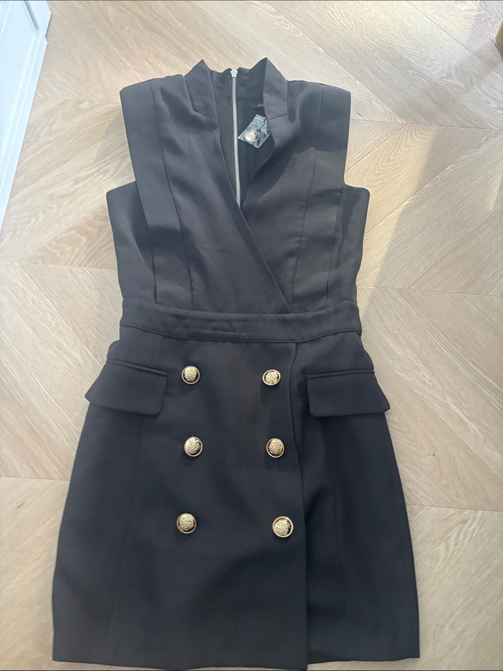 Endless Rose Black Sleeveless Double-Breasted Mini Dress with Gold Buttons